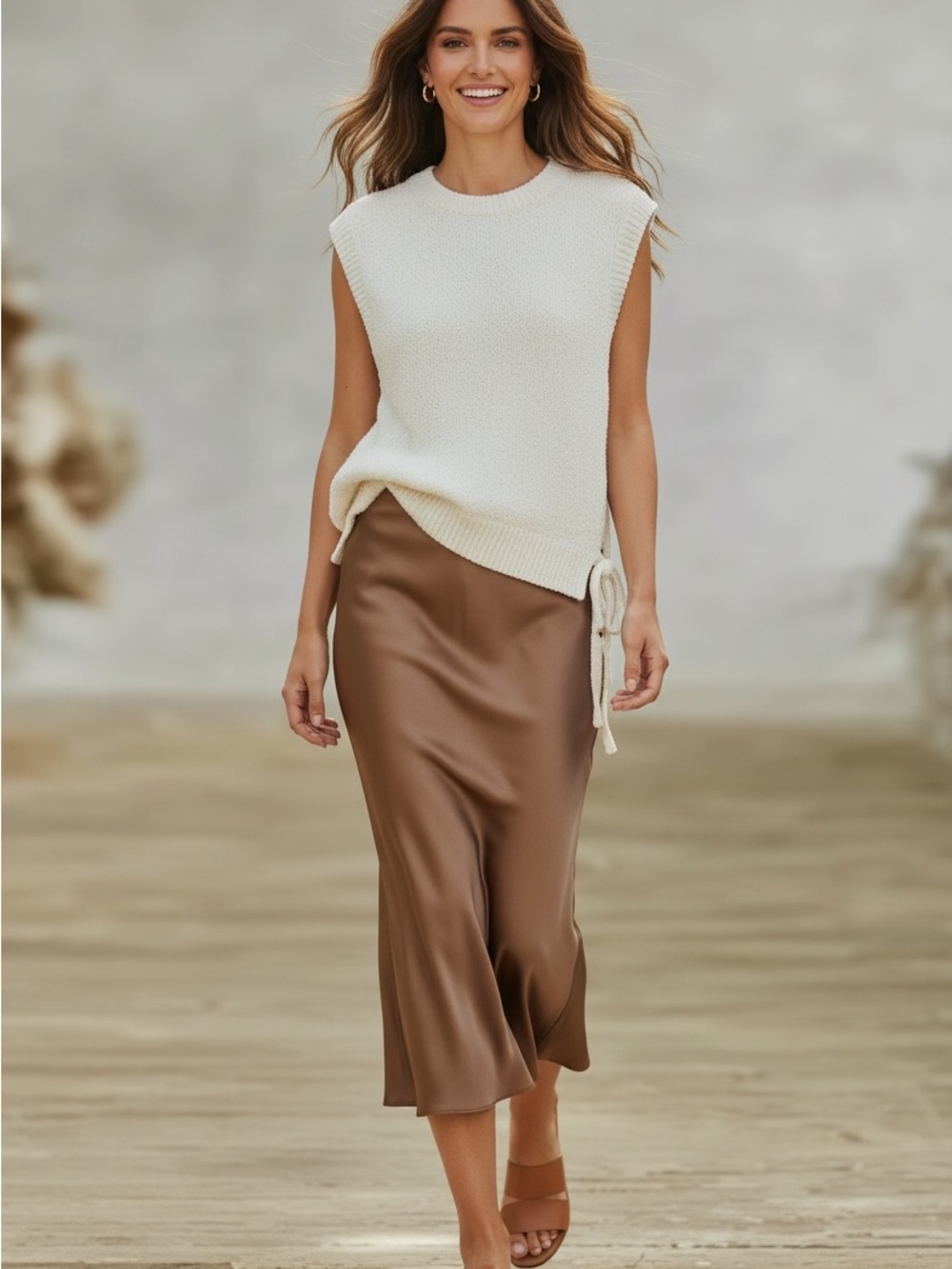 Zara Satin Midi Skirt Large NWT Tan